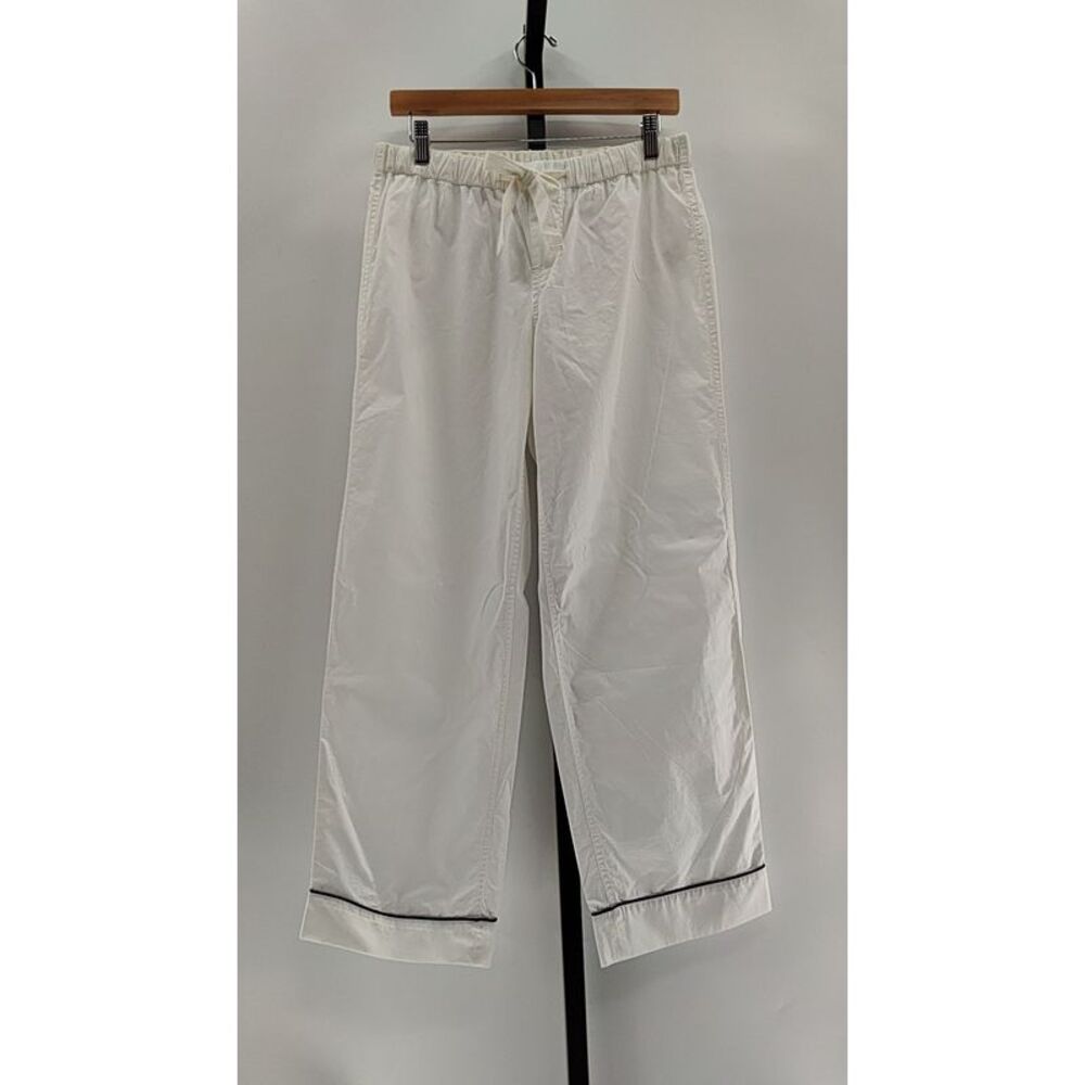 Quince White Wide-Leg Drawstring Pajama Pants with Black Trim